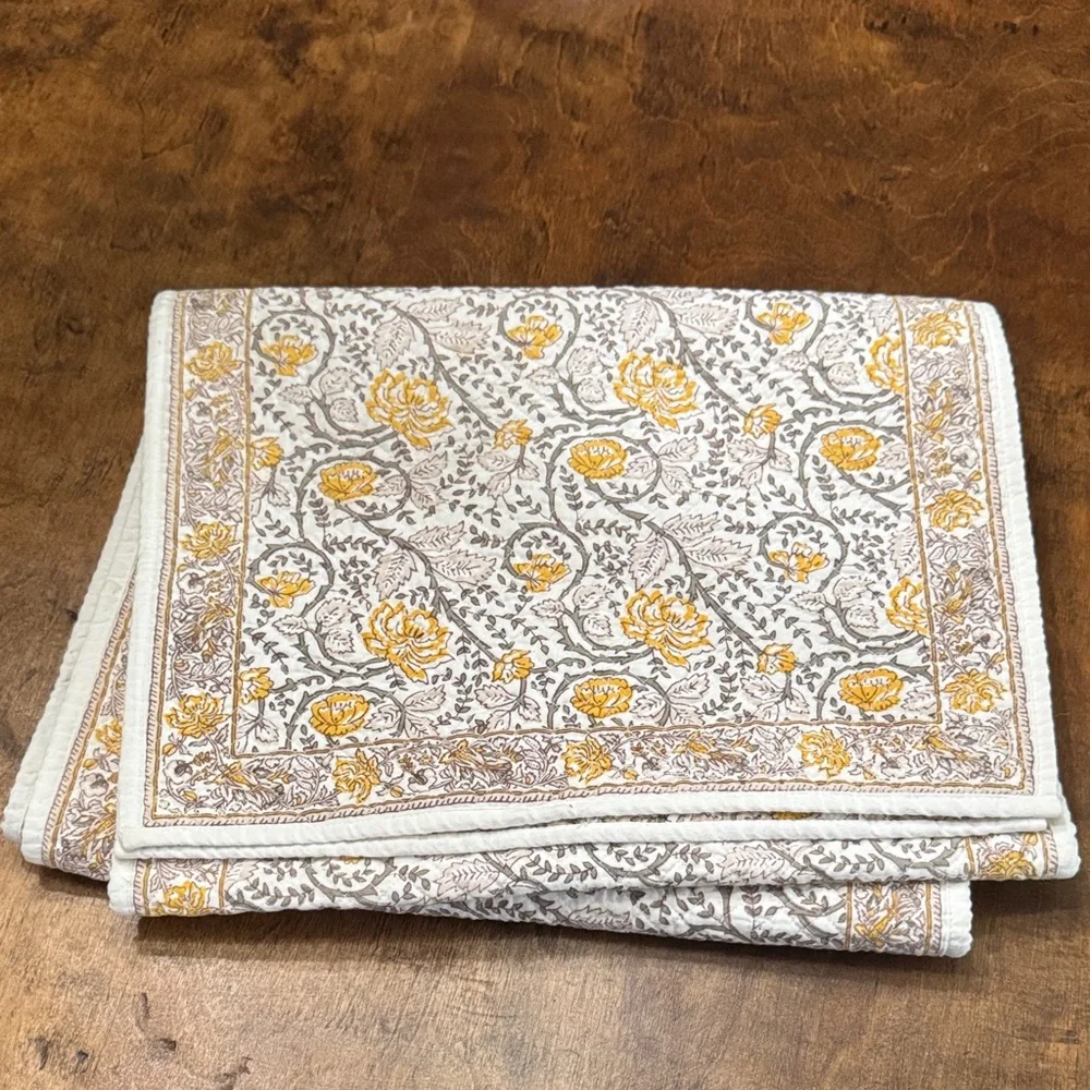 Quilted Table Runner - Yellow and Gray Floral - Picture 1 of 9